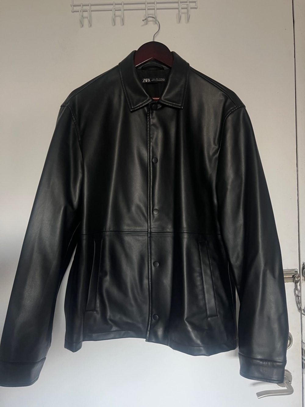 Zara Black Faux Leather Bomber Jacket